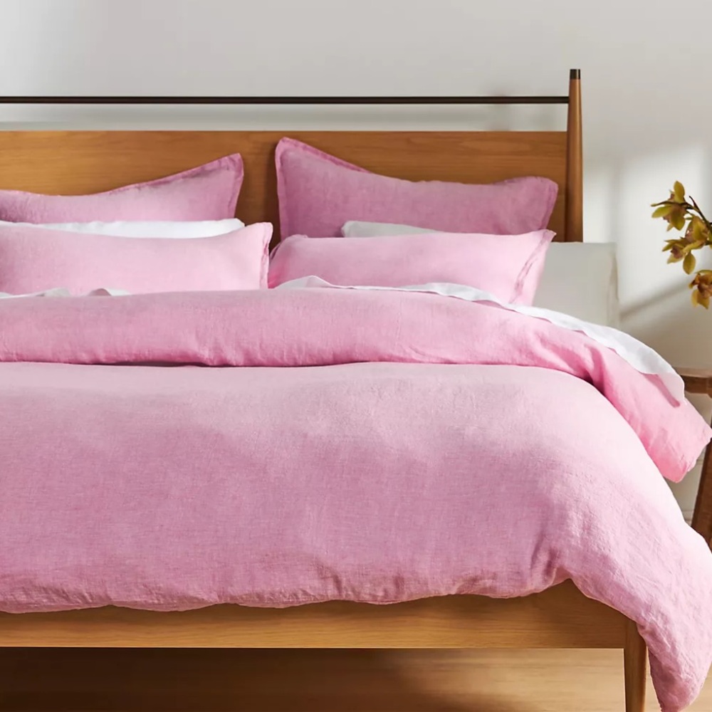Anthropologie Pink Linen Queen Duvet Cover and 2 Standard Washed Linen Shams